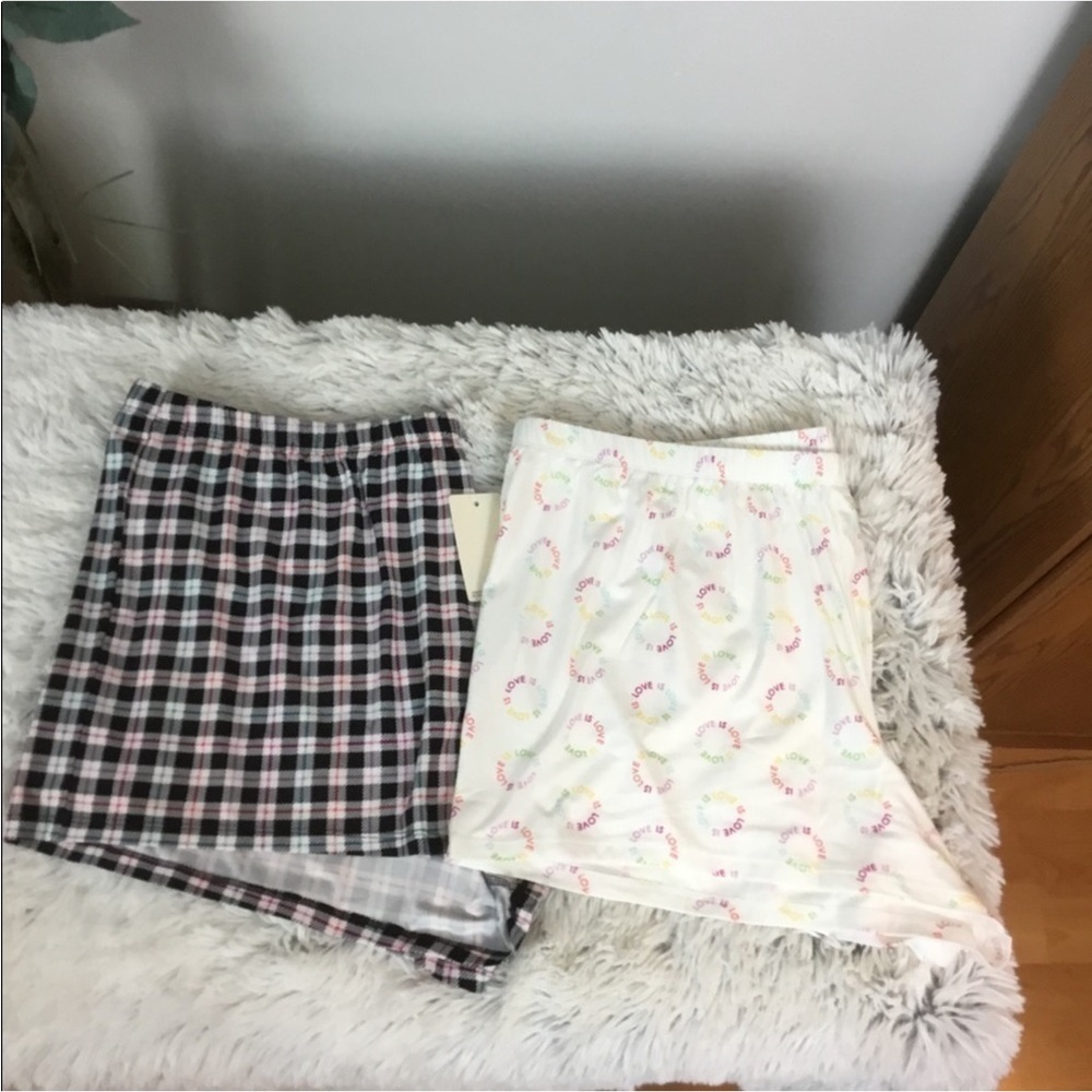 Kohl’s 2-Pack Sleep Shorts – Love Print & Plaid – Size 3X – Pajama Shorts